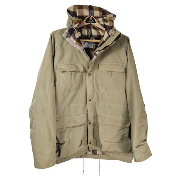 VTG LL Bean Jacket Mens L Beige Baxter State Parka Cargo Chore Barn Wool Lined - Picture 1 of 13